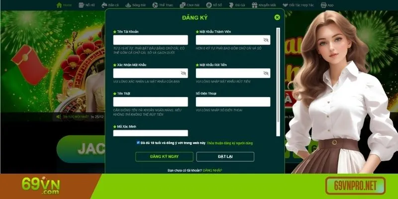 Đăng ký 69VN siêu nhanh chỉ với vài bước đã có thể hoàn tất