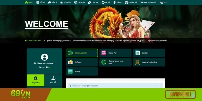 Nắm chắc cách nạp tiền 69VN hội viên có thể trải nghiệm các trò hay tại nhà cái