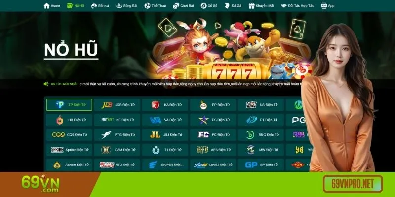 Game nổ hũ tại 69VN hiện có nhiều nhà phát hành